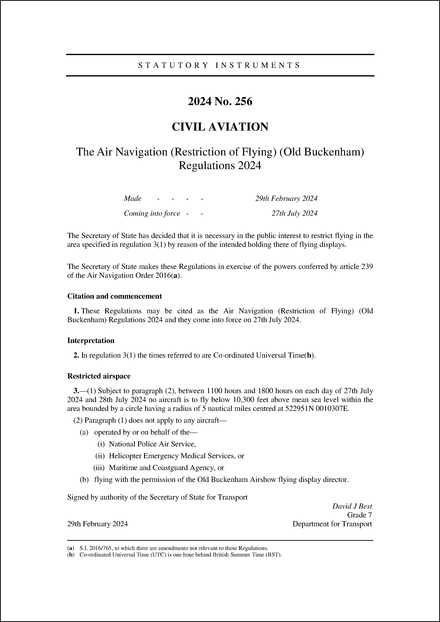 The Air Navigation (Restriction of Flying) (Old Buckenham) Regulations 2024