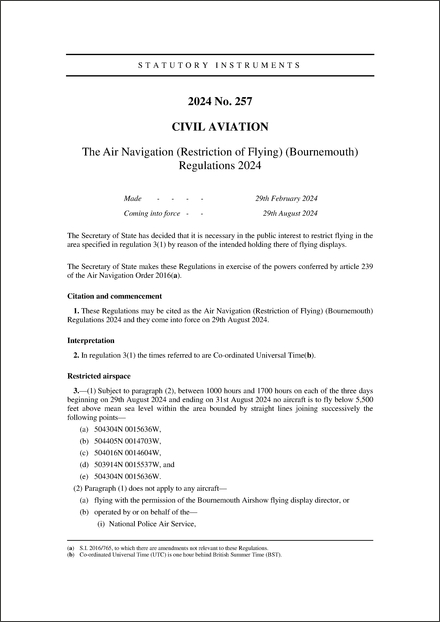 The Air Navigation (Restriction of Flying) (Bournemouth) Regulations 2024