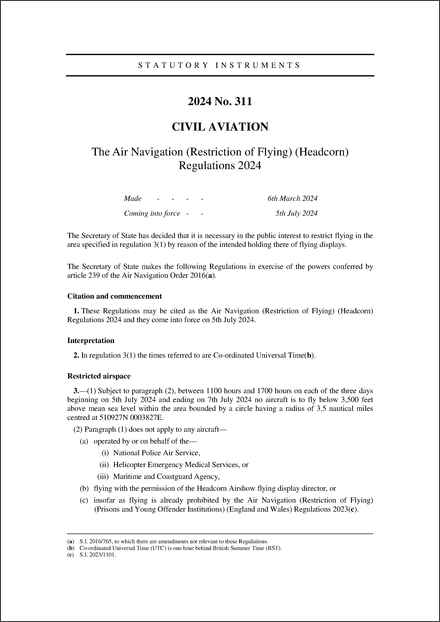 The Air Navigation (Restriction of Flying) (Headcorn) Regulations 2024