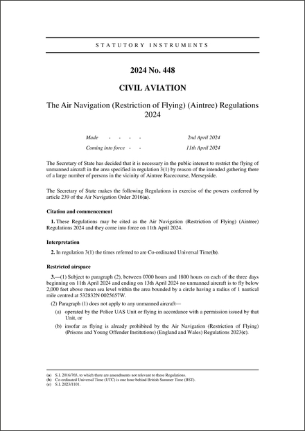 The Air Navigation (Restriction of Flying) (Aintree) Regulations 2024
