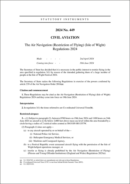 The Air Navigation (Restriction of Flying) (Isle of Wight) Regulations 2024