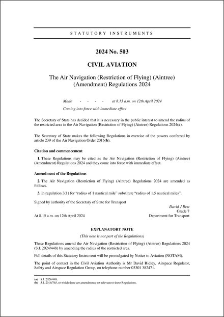 The Air Navigation (Restriction of Flying) (Aintree) (Amendment) Regulations 2024