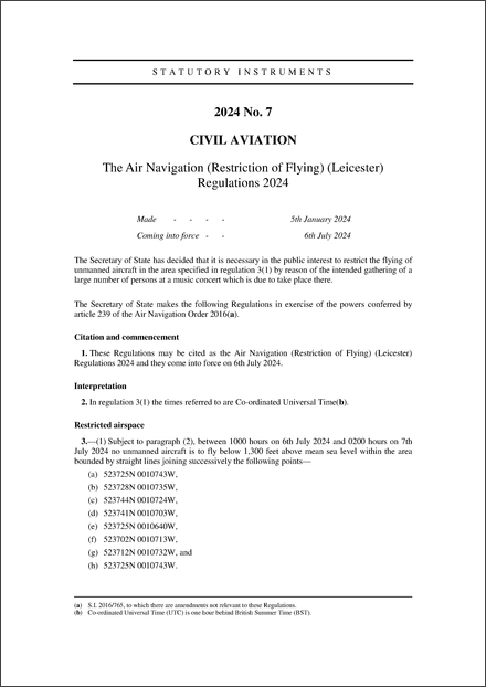The Air Navigation (Restriction of Flying) (Leicester) Regulations 2024