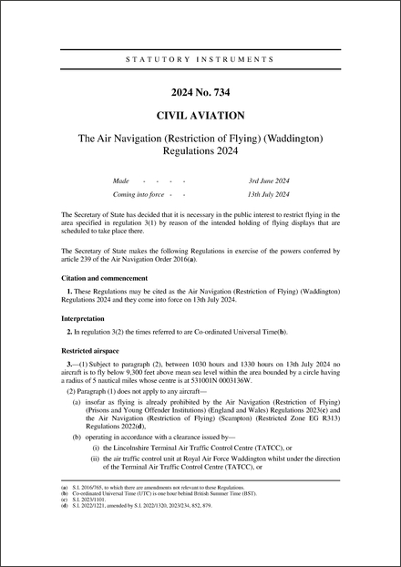 The Air Navigation (Restriction of Flying) (Waddington) Regulations 2024