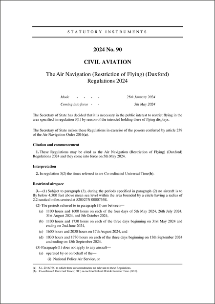 The Air Navigation (Restriction of Flying) (Duxford) Regulations 2024