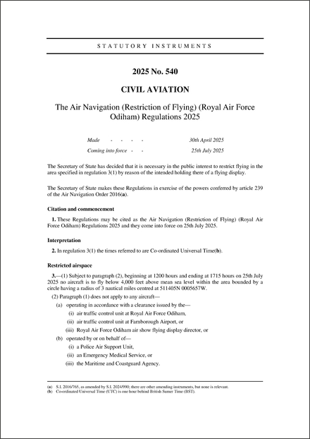 The Air Navigation (Restriction of Flying) (Royal Air Force Odiham) Regulations 2025