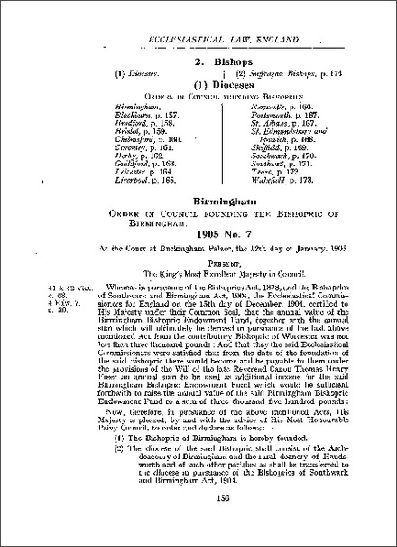 Order in Council founding the bishopric of Birmingham (1905)