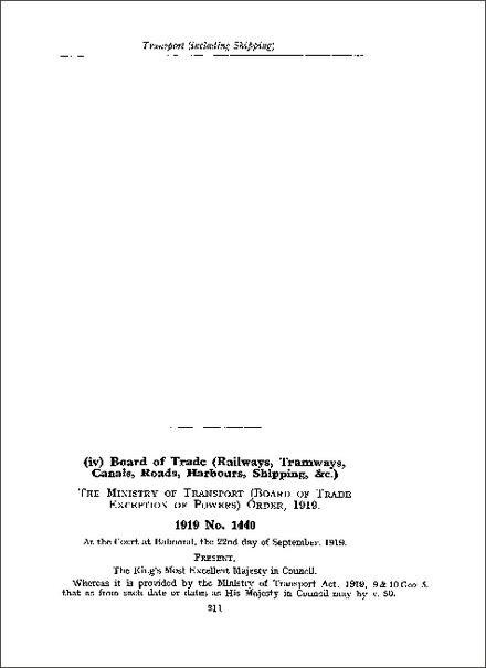 Ministry of Transport (Board of Trade Exception of Powers) Order 1919