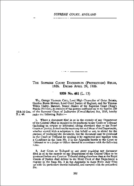 Supreme Court Documents (Production) Rules 1926