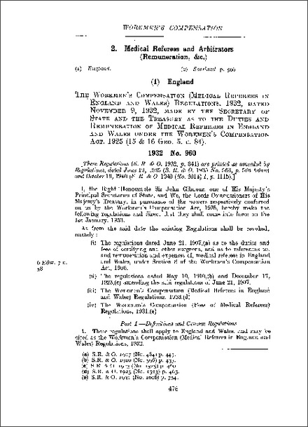 Workmen's Compensation (Medical Referees in England and Wales) Regulations 1932