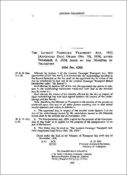 London Passenger Transport Act 1933 (Appointed Day) Order (No 18) 1934