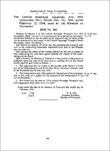 London Passenger Transport Act 1933 (Appointed Day) Order (No 11) 1934