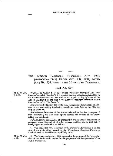 London Passenger Transport Act 1933 (Appointed Day) Order (No 13) 1934