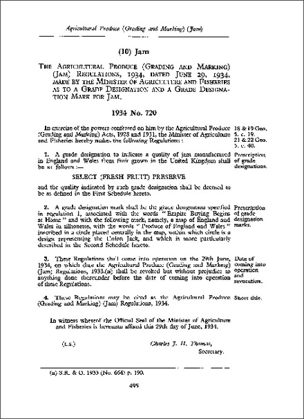 Agricultural Produce (Grading and Marking) (Jam) Regulations 1934