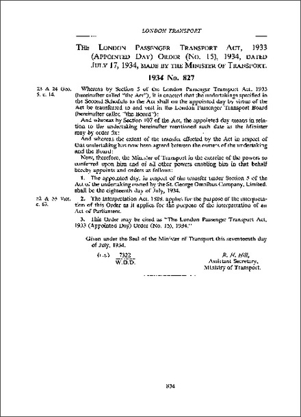 London Passenger Transport Act 1933 (Appointed Day) Order (No 15) 1934
