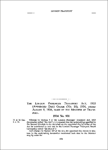 London Passenger Transport Act 1933 (Appointed Day) Order (No 16) 1934