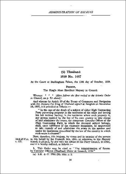 Administration of Estates by Consular Officers (Thailand) Order in Council 1939