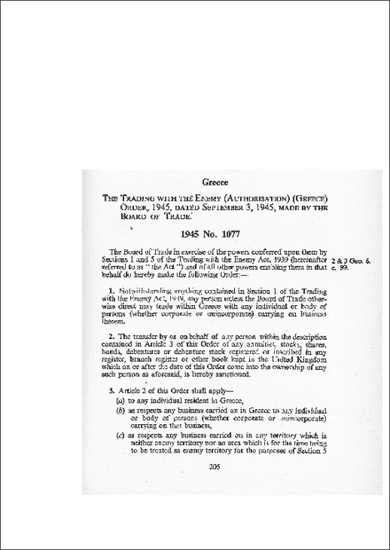 Trading with the Enemy (Authorisation) (Greece) Order 1945