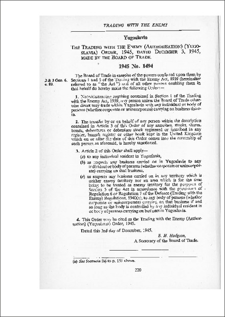 Trading with the Enemy (Authorisation) (Yugoslavia) Order 1945