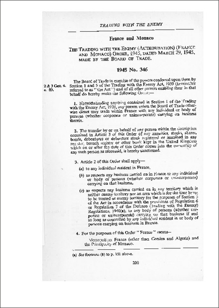 Trading with the Enemy (Authorisation) (France and Monaco) Order 1945