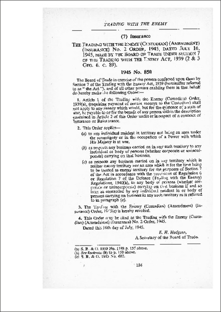 Trading with the Enemy (Custodian) (Amendment) (Insurance) No 2 Order 1945