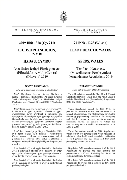 The Plant Health etc. (Miscellaneous Fees) (Wales) (Amendment) Regulations 2019