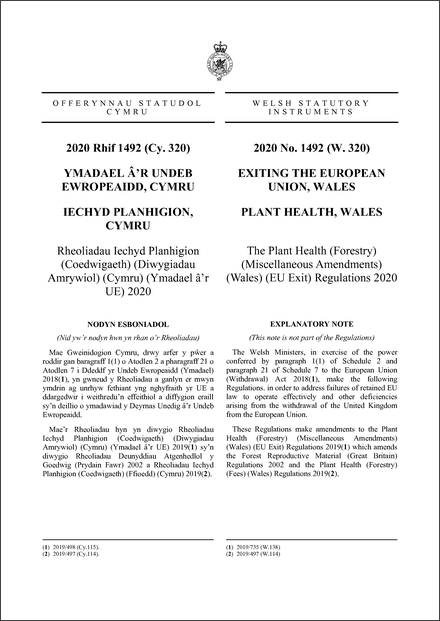 The Plant Health (Forestry) (Miscellaneous Amendments) (Wales) (EU Exit) Regulations 2020