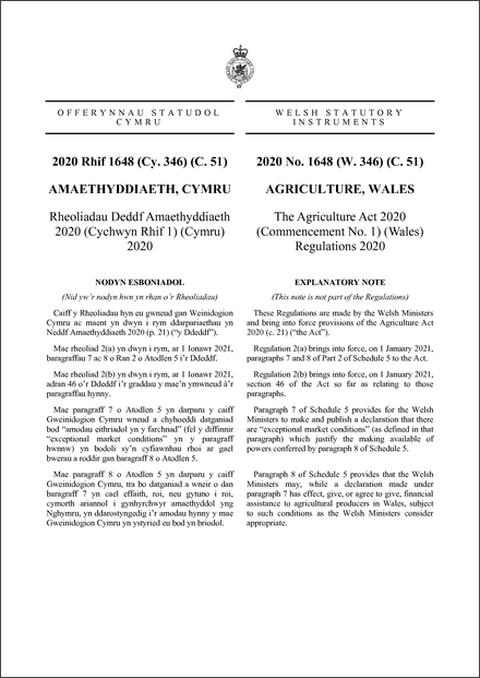 The Agriculture Act 2020 (Commencement No. 1) (Wales) Regulations 2020