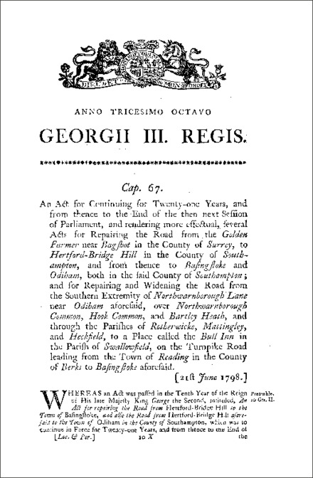 Bagshot and Odiham Roads Act 1798