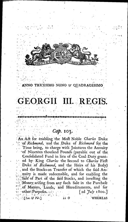 Duke of Richmond's Annuity Act 1800