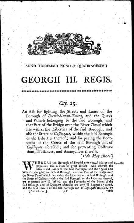 Berwick-upon-Tweed Improvement Act 1800
