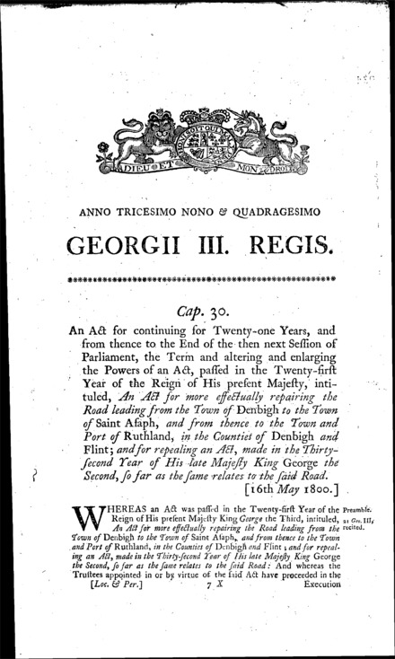 Denbigh and Ruthland Road Act 1800