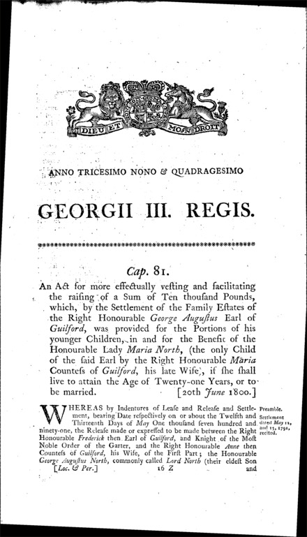 Earl of Guilford's Estate Act 1800