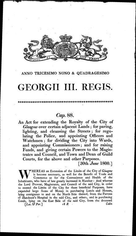Glasgow City Extension and Improvement Act 1800