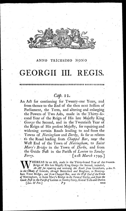 Nottingham and Derby Road Act 1799