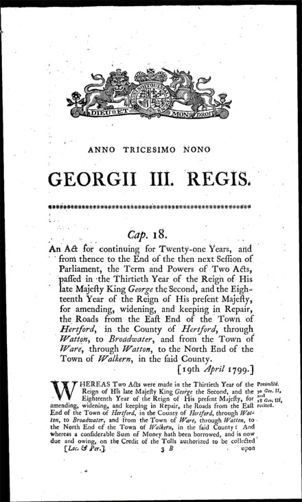 Hertford and Broadwater and Ware and Walkern Roads Act 1799