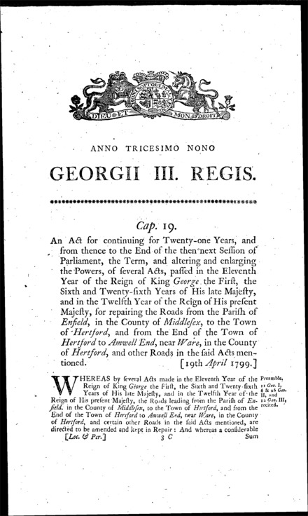 Enfield and Hertford and Hertford and Ware Roads Act 1799