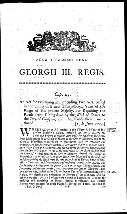 Livingstone and Glasgow Road Act 1799