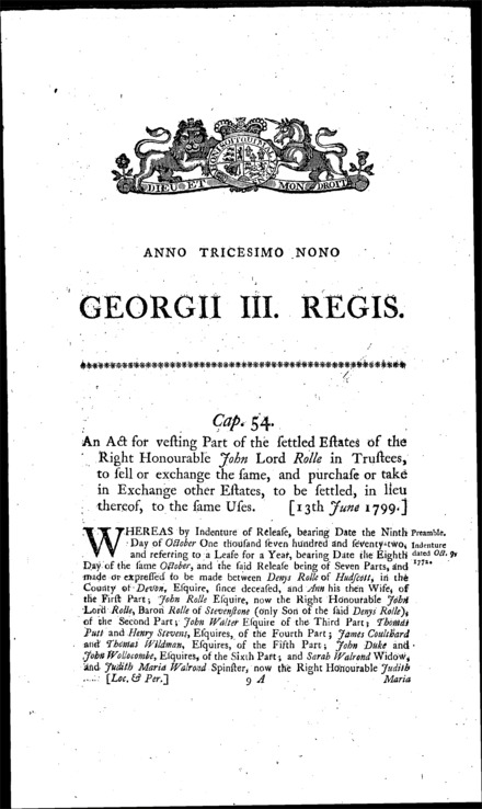 Lord Rolle's Estate Act 1799