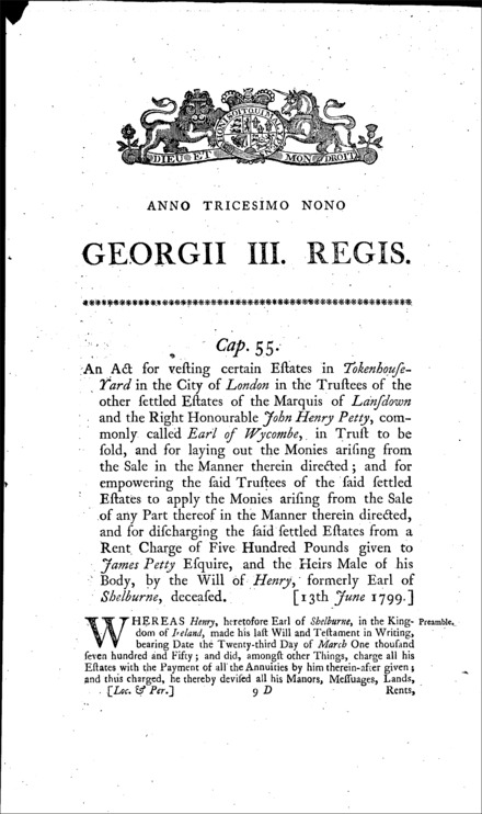 Earl of Wycombe's Estate Act 1799