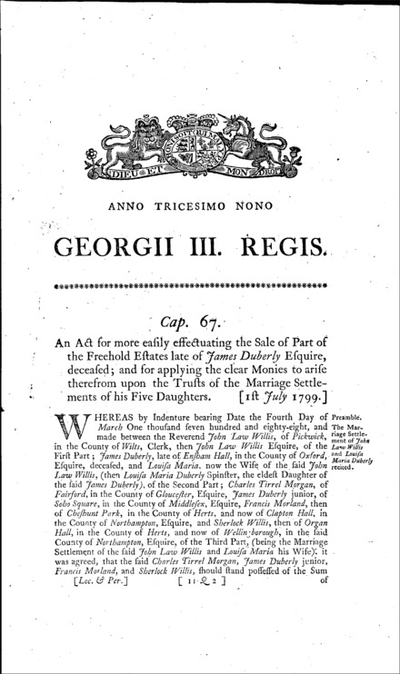 Duberly's Estate Act 1799