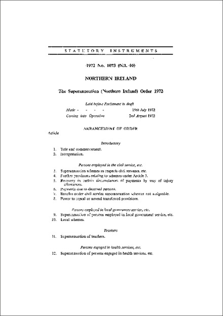 The Superannuation (Northern Ireland) Order 1972