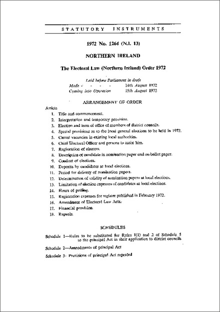 The Electoral Law (Northern Ireland) Order 1972