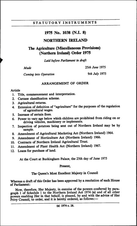 The Agriculture (Miscellaneous Provisions) (Northern Ireland) Order 1975