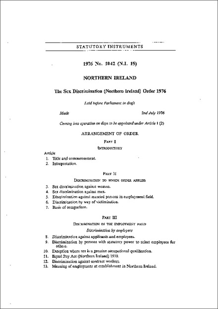 The Sex Discrimination (Northern Ireland) Order 1976