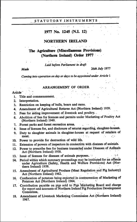 The Agriculture (Miscellaneous Provisions) (Northern Ireland) Order 1977