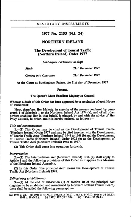 The Development of Tourist Traffic (Northern Ireland) Order 1977