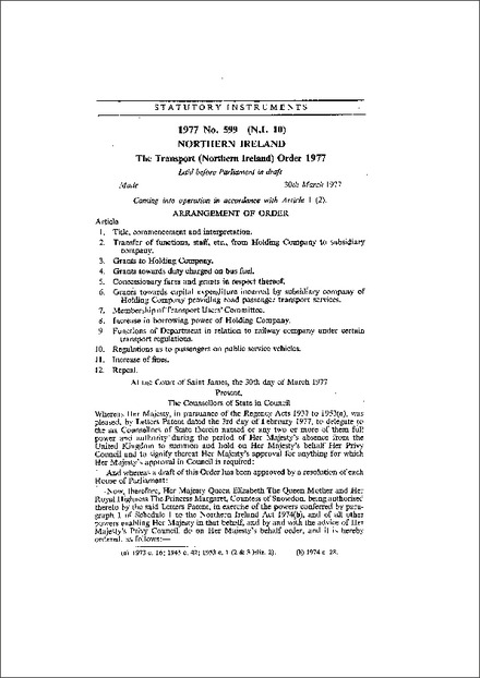 The Transport (Northern Ireland) Order 1977