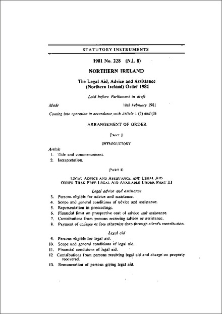 The Legal Aid, Advice and Assistance (Northern Ireland) Order 1981