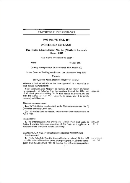 The Rates (Amendment No. 2) (Northern Ireland) Order 1983